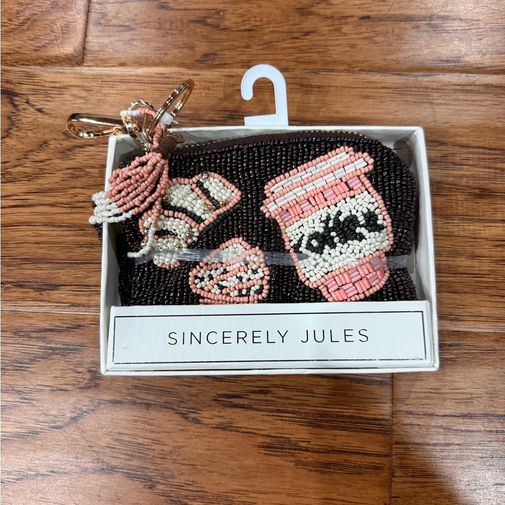 Sincerely Jules Beaded Coin Purse - Cream and Brown